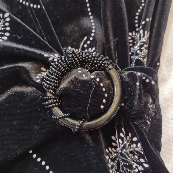 NOTATIONS BLACK SILVER  GLITTER SPARKLE LEAF PATTERN FORMAL SHORT SLEEVE TOP M - Picture 3 of 11